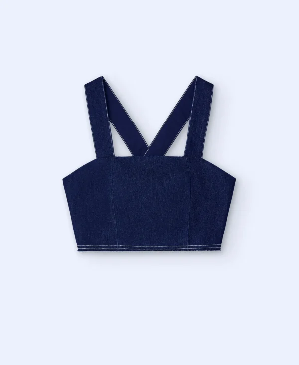 Adolfo Dominguez Camisas E Tops | Top De Ganga Com Costuras Em Contraste. Azul Denim