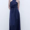 Adolfo Dominguez Vestidos E Macacões | Vestido Comprido Com Gola Halter Azul-Escuro