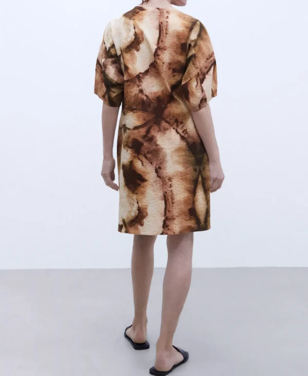 Adolfo Dominguez Vestidos E Macacões | Vestido Volume Em Algodao Etico Castanho Estampado