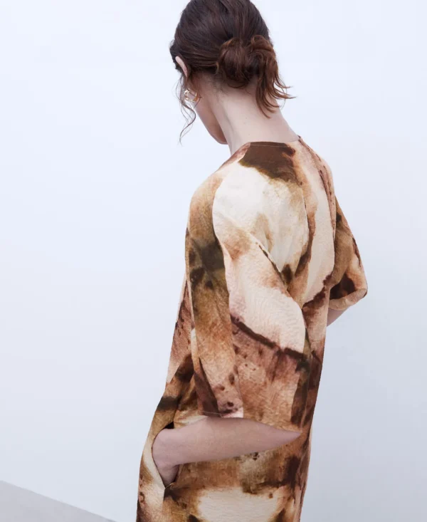 Adolfo Dominguez Vestidos E Macacões | Vestido Volume Em Algodao Etico Castanho Estampado