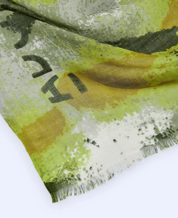 Adolfo Dominguez Foulard | Xaile Estampado Em Linho E Modal Verde