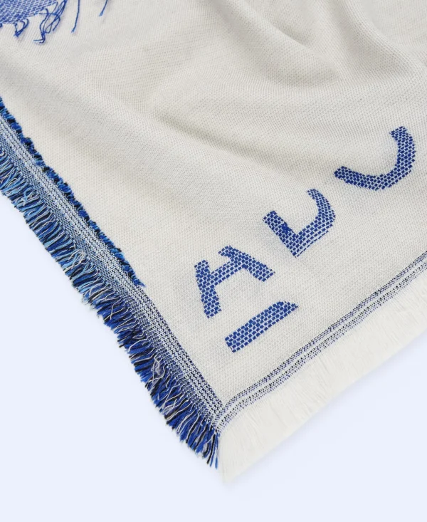 Adolfo Dominguez Foulard | Xaile Estampado Em Tecnica Cutwork Azul